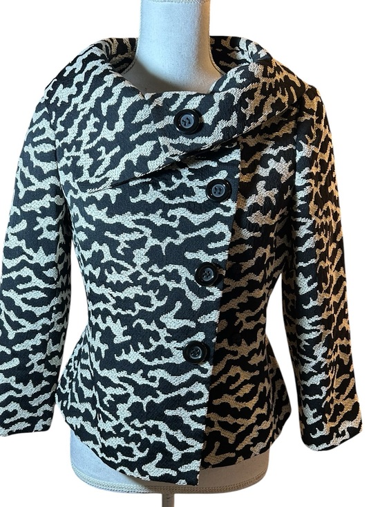 Isabella Demarco Jackets & Blazers - Women's Patterned Asymmetrical Button Jacket - Black & Cream